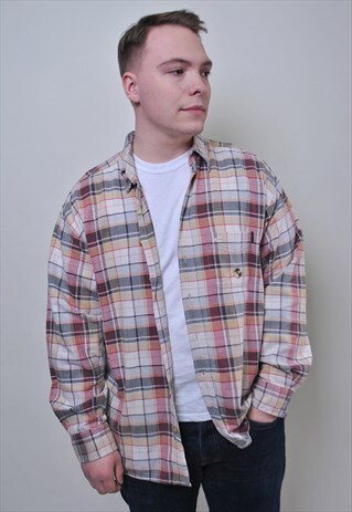 Pastel plaid shirt, vintage oversized shirt, work shirt