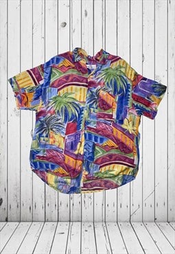 vintage hawaiian 90s print summer georges marciano shirt 