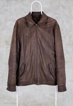 Vintage St Michael Genuine Leather Jacket Brown M&S Large