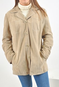Vintage suede leather jacket in beige