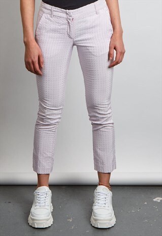 RARE VINTAGE 90'S MOSCHINO LILAC SPOTTY CROPPED TROUSERS