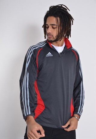 VINTAGE ADIDAS 1/4 ZIP SWEATSHIRT JUMPER GREY