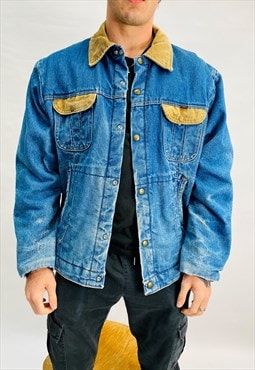 Vintage Size L Industrial Shearling Denim Jacket Blue