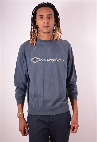 CHAMPION MENS VINTAGE SWEATSHIRT JUMPER MEDIUM BLUE 90S