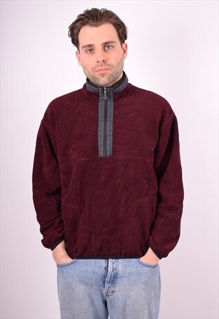 WOOLRICH MENS VINTAGE FLEECE JUMPER LARGE MAROON 90S