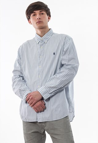 VINTAGE POLO RALPH LAUREN 90S WHITE BLUE STRIPED LONG SLEEVE
