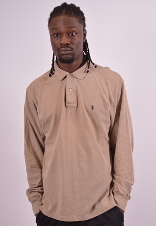 POLO RALPH LAUREN MENS VINTAGE POLO SHIRT LARGE BROWN 90S