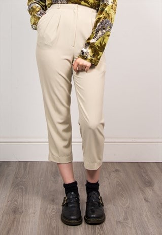 VINTAGE 90'S BEIGE SMART TAPERED TROUSERS