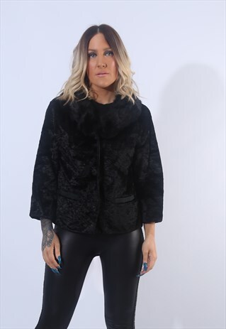 FAUX FUR COAT JACKET SHORT VINTAGE LIGHTWEIGHT UK 12 (LJAI)