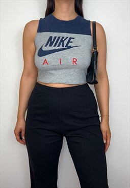 Reworked Nike Air Grey Spell Out Tank Crop Top