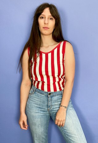 VINTAGE 90'S RED & WHITE STRIPE TANK TOP
