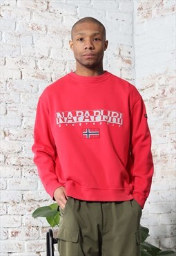 Vintage Napapijri Round Neck Spellout Logo Sweatshirt Red