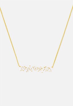 Women's Bar Pendant Necklace,  Baguette Stones - Gold