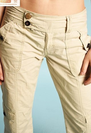 Y2K LOW WAIST SHORT CUT CARGO CAPRI TROUSERS