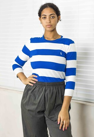 VINTAGE RALPH LAUREN STRIPED T-SHIRT LOGO 90S L 4.2