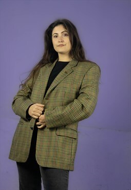 Vintage Daks Checkered Wool Suit Blazer Jacket in Green L