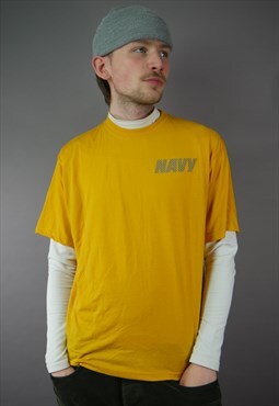 Vintage Reflective Navy Graphic T-Shirt in Yellow