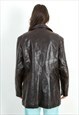 VINTAGE WOMEN'S L LEATHER BROWN COAT OVERCOAT TRENCH MAC