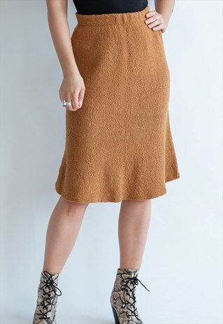 VINTAGE 80S FLARE HEM MIDI SKIRT IN MUSTARD