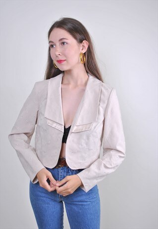 VINTAGE BEIGE FLORAL EVENING BLAZER, SIZE S