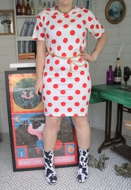 Vintage 80s Red Polkadot Dot Spotty Spots Pattern Mini Dress