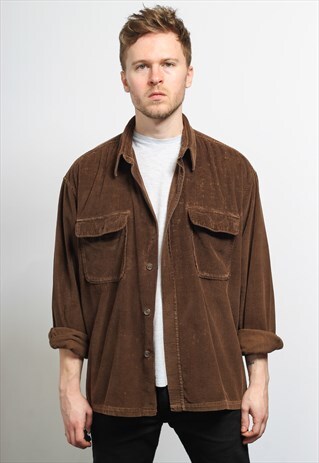 VINTAGE CORDUROY CORD SHIRT BROWN