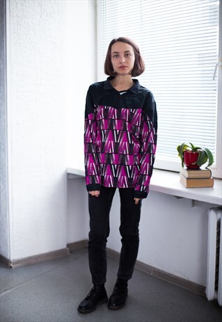 VINTAGE 80'S BLACK PATTERNED TOP