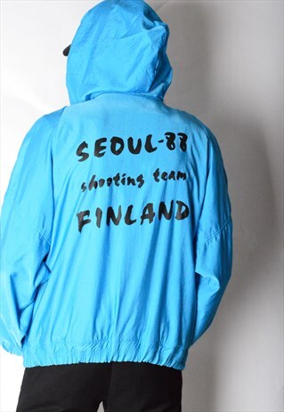 VINTAGE 80S BLUE SEOUL FINLAND JACKET WITH HOOD