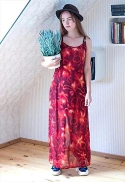 Bright red floral maxi dress