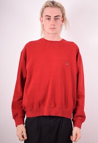 TOMMY HILFIGER MENS VINTAGE SWEATSHIRT JUMPER LARGE RED 90S