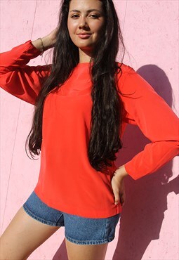 Red Long Sleeve Top with Crew Neckline