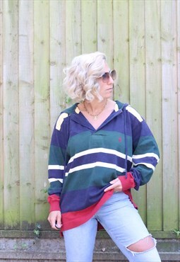 Vintage 1990s Nautical hooded striped rugby shirt
