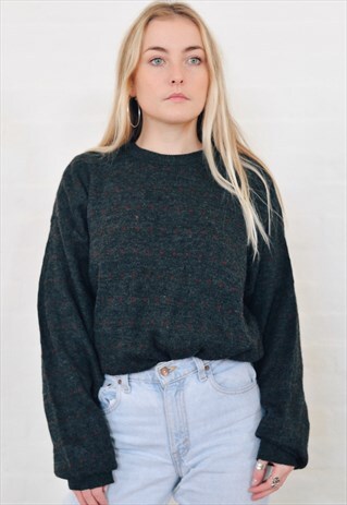 VINTAGE 90'S ABSTRACT PATTERN GREY KNIT JUMPER