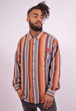 MENS VINTAGE FLANNEL SHIRT LARGE MULTI STRIPES 90S
