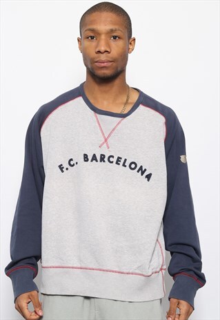 VINTAGE NIKE FC BARCELONA LOGO SWEATSHIRT GREY