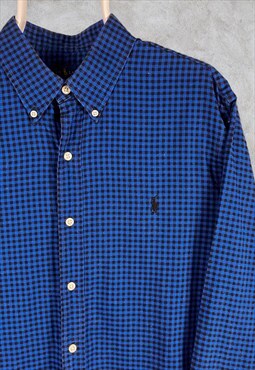 Vintage Polo Ralph Lauren Blue Check Shirt Long Sleeve Large