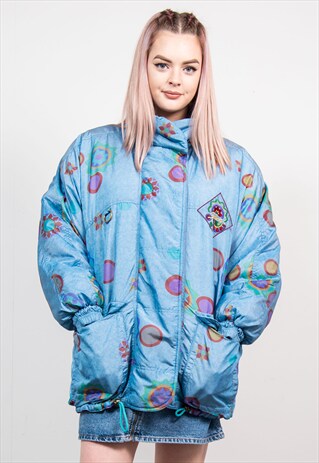 VINTAGE 90'S BLUE CRAZY PATTERN WINTER SKI COAT