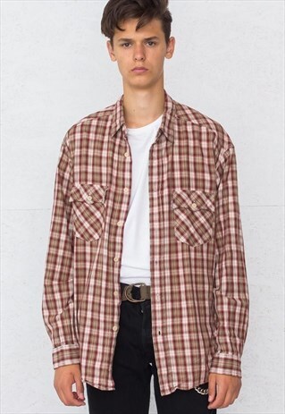 VINTAGE BROWN RED LEVI'S LONG SLEEVE CHECKERED SHIRT