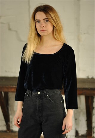 80S CRUSHED VELVET BLUE TOP