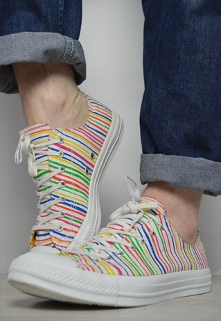 VINTAGE 90S CONVERSE WHITE & COLOURFUL STRIPED OX SHOES