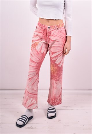 ROBERTO CAVALLI WOMENS VINTAGE JEANS W34 L28 PINK FLORAL 90'