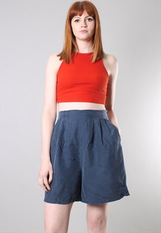 VINTAGE 80S SILK BLUE HIGH WAISTED CULOTTE SHORTS