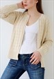 VINTAGE CARDIGAN CHUNKY CABLE KNIT 90S BUTTON DOWN BEIGE
