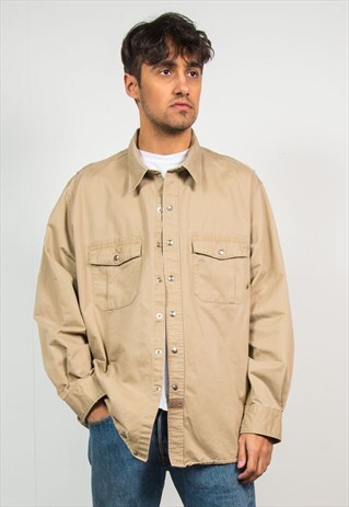 DICKIES SHIRT BEIGE WORKWEAR THICK COTTON