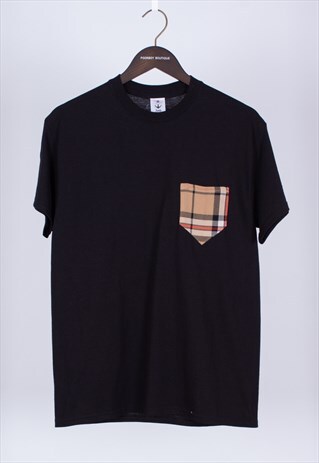 REMADE BLACK T-SHIRT WITH BURBERRY POCKET