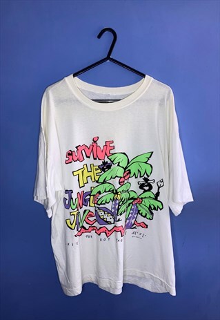 VINTAGE 90S WHITE NEON MEDIUM JUNGLE JIVE 1990 T-SHIRT