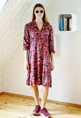BURGUNDY LONG SLEEVE VINTAGE DRESS