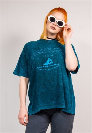 90'S ACID WASH BLUE OREGAN COAST USA VACATION T-SHIRT