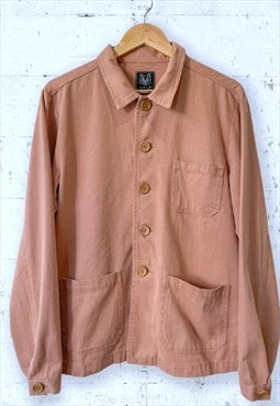 Washed Herringbone Cotton Chore Jacket Peach Pink