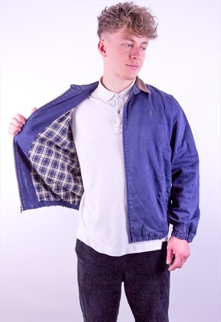 VINTAGE RALPH LAUREN CHECK LINED HARRINGTON JACKET IN BLUE